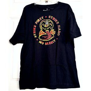 COBRA KAI Strike First Slogan Black T-Shirt Size XL NWT